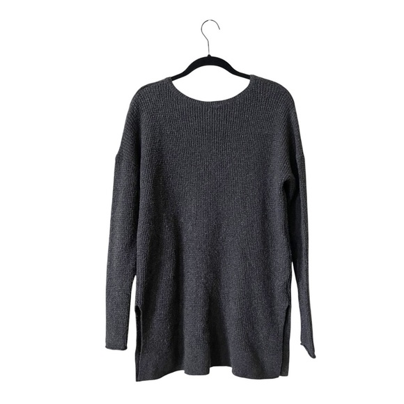 LOFT Ribbed Sweater Women's Size S Charcoal Gray Cotton Blend V-Neck Side Slits - Picture 3 of 6